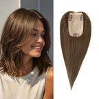 3x5 Inch Injected Silk Base Hair Toppers for Women, 12 Inch Length 130% Density Real Human Hair Pieces #2A Brown