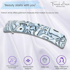 French Amie Long Rectangle Large 4” Gray Magma Handmade Celluloid Automatic Hair Clip Barrette (Gray Magma)