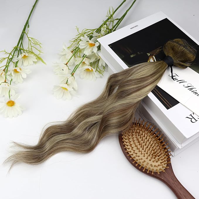 Full Shine Clip in Hair Extensions Ombre Dark Brown Roots Brown Mix Blonde Hair Extension Real Human Hair 20 Inch Hair Extensions Clip ins for Women Straight Natural Hair 3 PCS 60 G