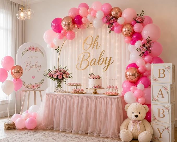 Hot Pink Balloons 60 Pack – Pink Chrome Balloons, Rose Gold & White 12 Inch - Image 3