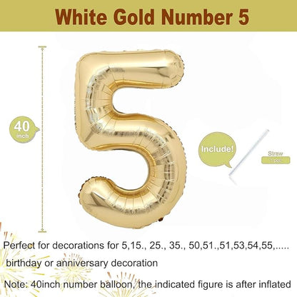 40 inch White Gold Number Balloon Giant Foil Helium Balloons Champagne Gold - Image 2