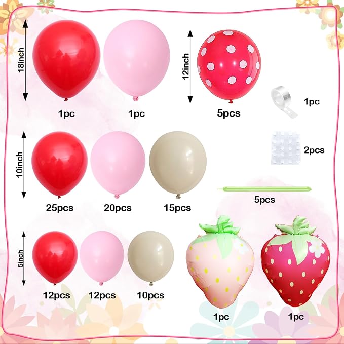 Strawberry Balloon Arch Kit, Pastel Pink Cream Party Balloons - Image 2