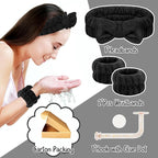 Face Wash Set - Headband, Wristbands with Holder, Microfiber Absorbent Spa Wrist Towels