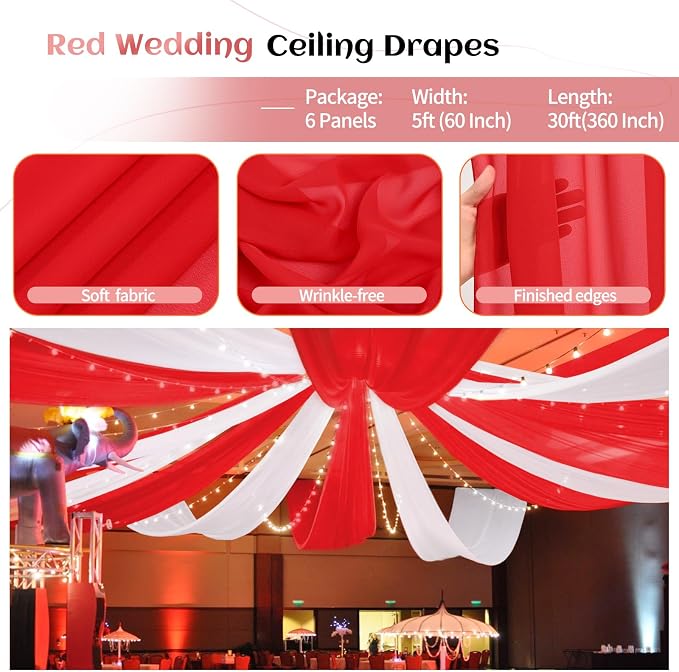 Showgeous 6 Panels Red Ceiling Drapes - Image 4