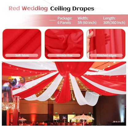 Showgeous 6 Panels Red Ceiling Drapes - Image 4