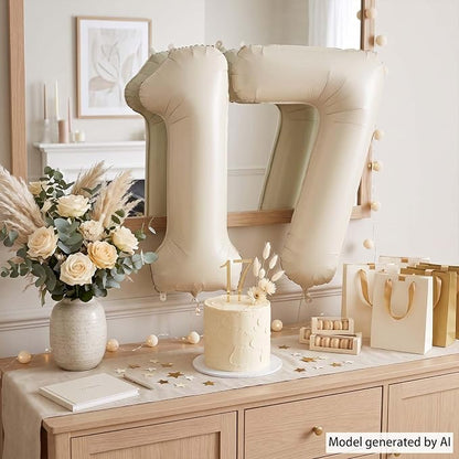 Cream Number 17 Balloon 40 Inch, Foil Numeral - Image 3