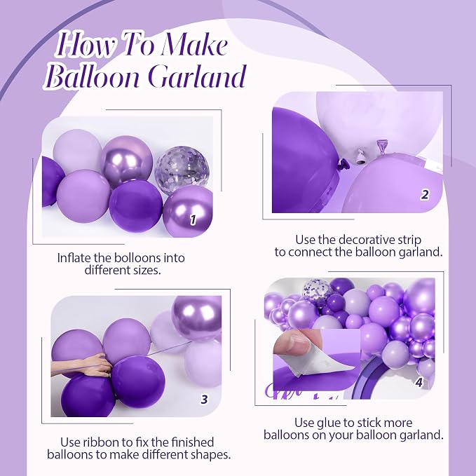 136pcs Purple Balloons Garland Arch Kit, 18 12 10 5 In Dark Light Metallic - Image 3