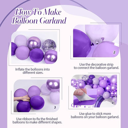 136pcs Purple Balloons Garland Arch Kit, 18 12 10 5 In Dark Light Metallic - Image 3