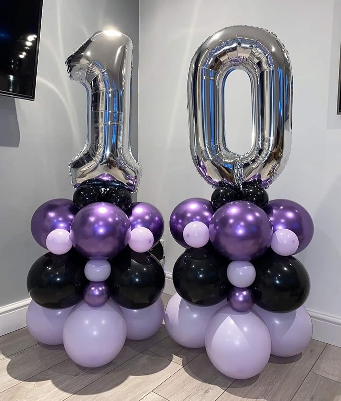 40 Inch Silver 10 Number Balloons Giant 10 Balloons Silver Birthday 10 Balloons - Image 3