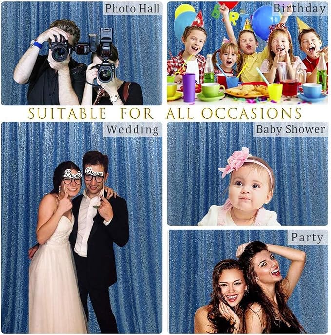 Baby Blue Sequin Backdrop Curtain 7ft x 7ft Glitter Photo Background | Glitter - Image 4
