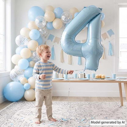 Baby Blue Number 4 Balloon 40 Inch, Sky Pastel Foil Numeral Party Supplies | - Image 2