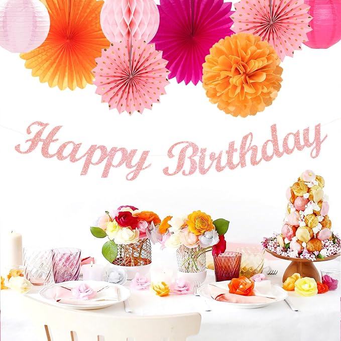 Hot-Pink Orange Fall Birthday Party-Decorations - Image 7