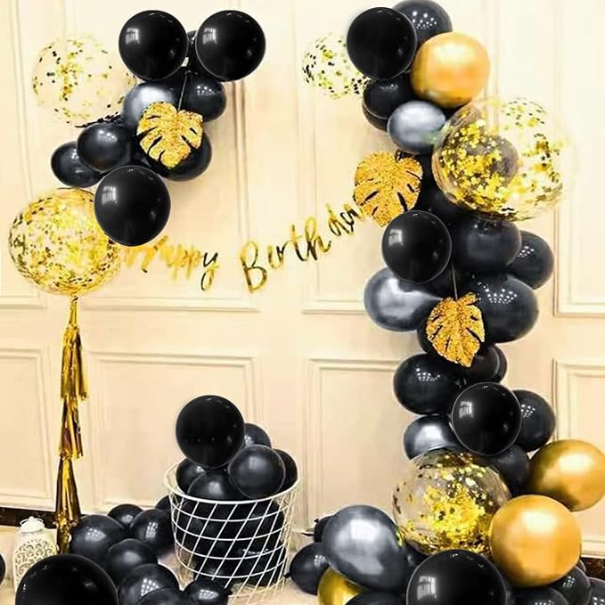 Black Gold Confetti Balloons 50 Pack 12 inch Black and Gold Metallic Latex - Image 3