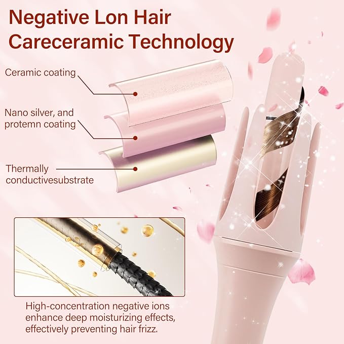 JAMIEWIN Automatic Hair Curler, 28mm Rotating Curling Iron with 3 Temperatures, Fast Heating Curling Tongs Anti-Scald, Anti-Tangle Curling Wand with Negative Ions for Medium Long Hair