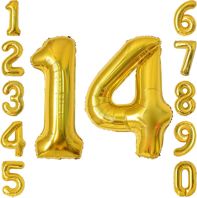 Gold Number 14 Balloon 40 Inch, Shiny Foil Decor by Unknown