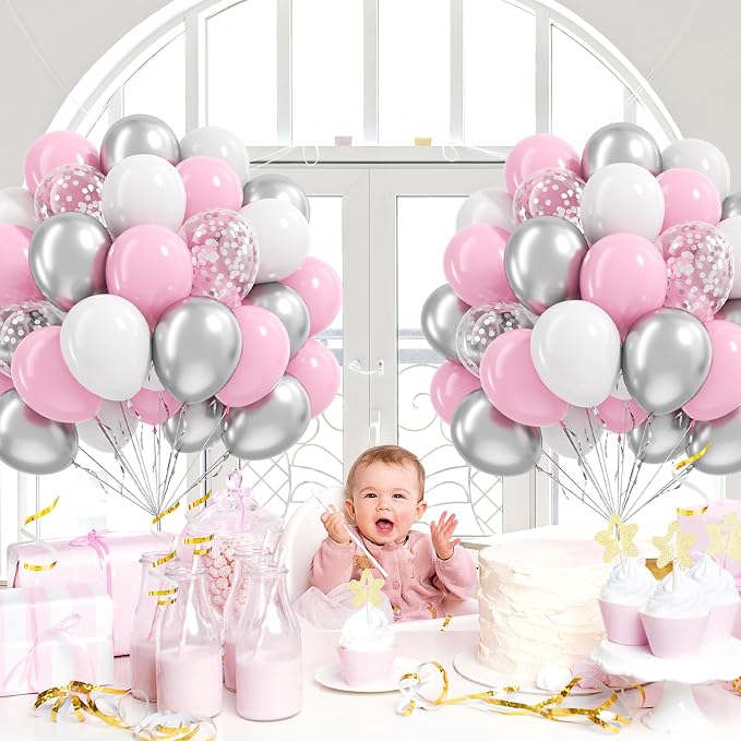 60pcs Pink and Silver Balloons 12inch - Image 4