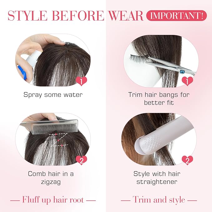 Hairro Human Hair Toppers For Women Wispy Thin No Bang Middle Part Side Bangs Hair Clip Short Wiglet Hairpieces Natural 11 Inches 14.5g #1B Natural Black