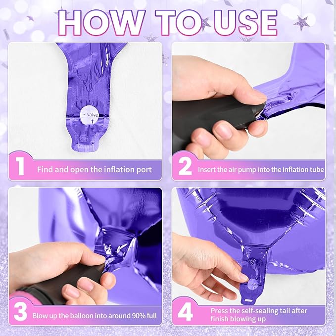10Pcs Pink and Purple Round Foil Balloons, Metallic Hot Pink Purple Foil Baloon - Image 4