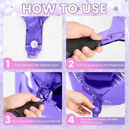 10Pcs Pink and Purple Round Foil Balloons, Metallic Hot Pink Purple Foil Baloon - Image 4