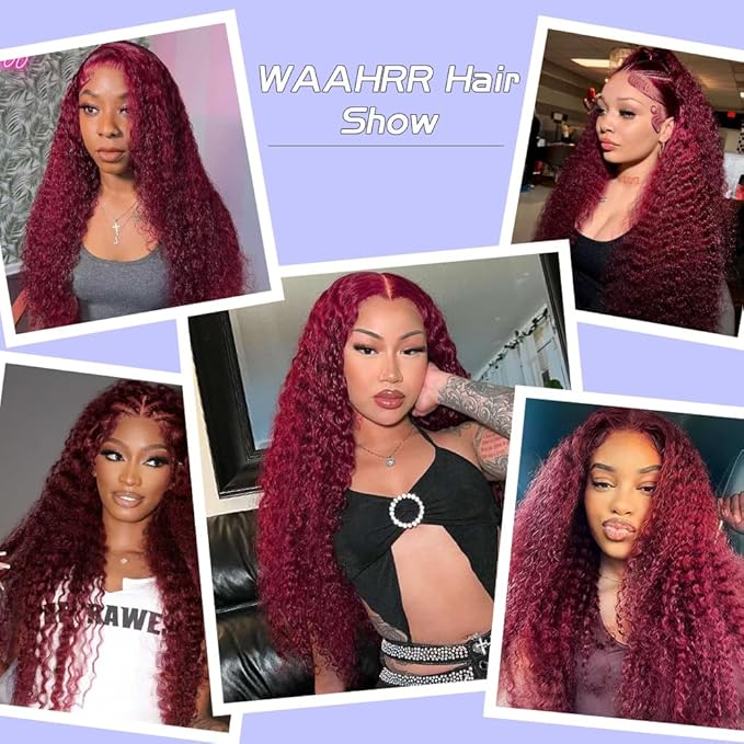 99j Burgundy Lace Front Wigs Human Hair 13x6 Deep Wave Lace Front Wigs 200 Density Burgundy Wig Human Hair Pre Plucked Red Colored Glueless Deep Wave Wig for Women 24 Inch