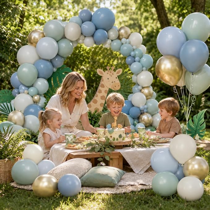 Dusty Blue Green Balloons, Slate Fog Blue Dusty Green Ivory Balloons - Image 4