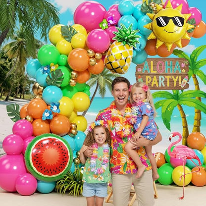 Tropical Hawaiian Summer Balloon Garland Arch Kit 152Pcs, Hot Pink Orange - Image 8