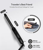 FARERY 1/2 Inch Ceramic Mini Hair Curler with 3 Adjustable Temp, 100-240V Dual Voltage, Travel Curling Iron for Short Hair, Auto-Off, Infused with Keratin & Argan Oil, Include Storage Bag, Black