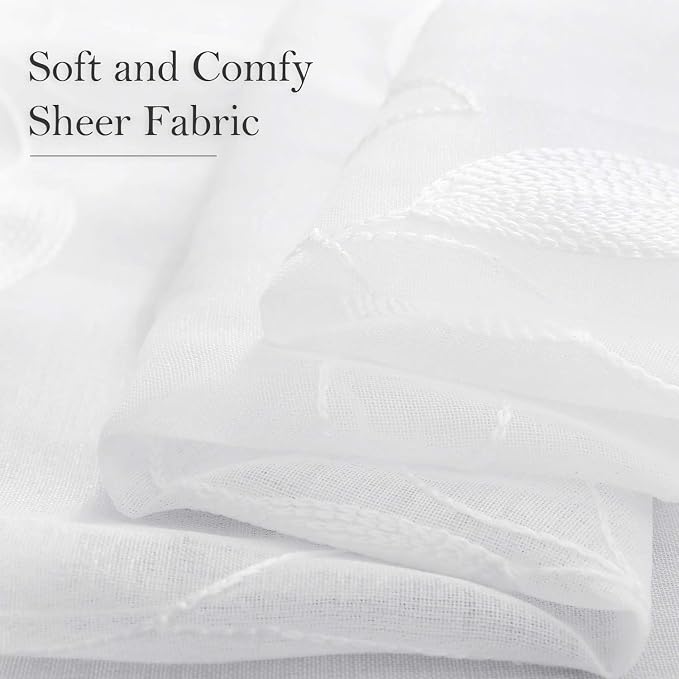 HOMEIDEAS White Sheer Kitchen Curtains 52 x 45 Inch Length 2 Panels Embroidered - Image 4