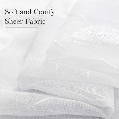 HOMEIDEAS White Sheer Kitchen Curtains 30 X 36 Inch Length 2 Panels Embroidered - Image 4