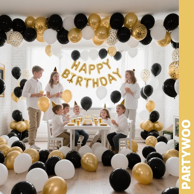 PartyWoo Black and Gold Balloons 66pcs Matte Black Metallic Gold Balloons | - Image 6