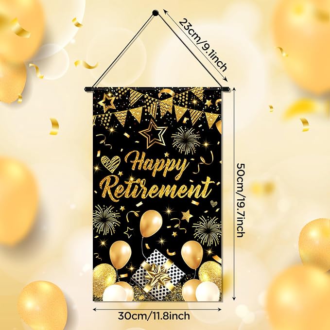 Black Gold Retirement Door Sign Decorations Happy Retirement Door Banner Small - Image 3
