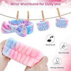 3PCS Spa Headband and Wristbands Set for Women, Soft Microfiber Face Wash Headband with Cute Bow, Elastic Absorbent Wrist Towels, Makeup Skincare Accessories for Facial, Shower, Yoga