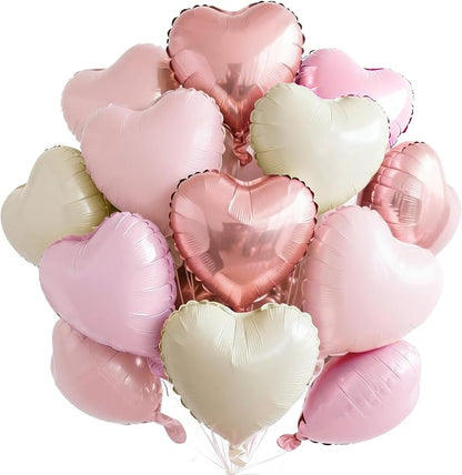 PartyWoo White Pink White Pink Heart Foil Balloons 15pcs 18 Inch | Balloons by PartyWoo