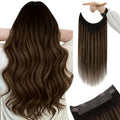 YoungSee 135G Wire Hair Extensions Human Hair Balayage Invisible Wire Hair Extensions Darkest Brown with Medium Brown Balayage One Piece Hair Extensions Long Straight Hair 24Inch