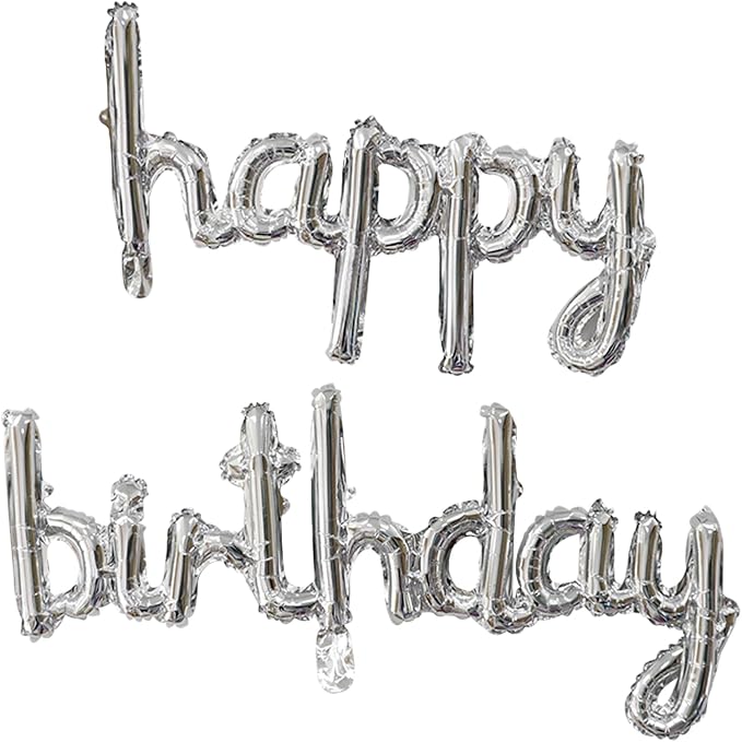 Silver Happy Birthday Balloons Banner 16 Inch Mylar Foil | Happy Birthday by Unknown
