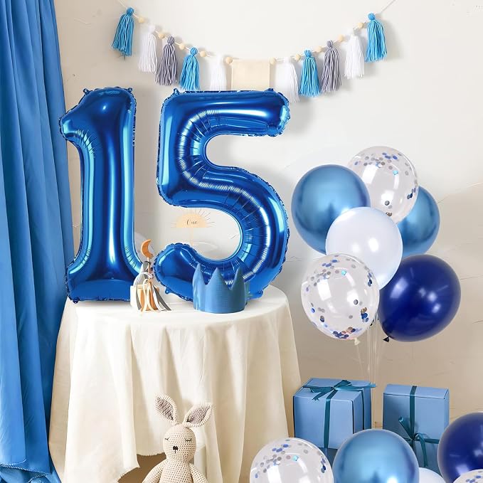 15th Birthday Balloon for Boys, Foil 40 Inch Self Inflating Number 15 Metallic - Image 6