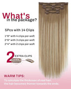 Moresoo Clip in Hair Extensions Real Human Hair Double Weft Human Hair Clip in Extensions Straight Balayage Ombre Light Brown Mixed with Golden Blonde 5pcs 80g 18inch