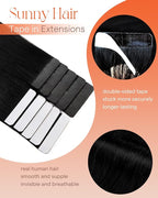 Sunny Hair Tape in Hair Extensions Real Human Hair Invisible Remy Hair Extensions Tape ins for Women Jet Black 24 inch 25G