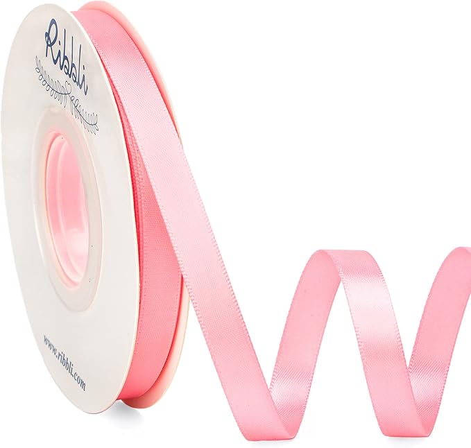 Ribbli Double Faced Pink Satin Ribbon, 3/8” x Continuous 25 Yards, Use by Ribbli