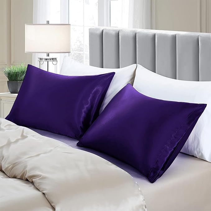 Aormenzy Satin Pillow Cases for Women Queen Size Set of 2, Purple Satin Pillowcase for Hair with Envelope Closure Silky Pillow Covers Wrinkle, Fade Resistant (20x30 Inches)