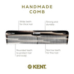 Kent 16T G Black Graphite Fine and Wide Tooth for Daily Grooming,Handmade Styling Comb for All Hair Types,Wet or Dry Hair Detangling Comb for Men and Women,Saw Cut Hand Polished,Made in England