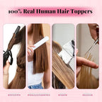 Hair Toppers for Women Real Human Hair, 65g 6x7inch Base Toppers for Women with Thinning 14inch Chocolate Brown Mixed Caramel Blonde Cover Gray Roots Add Volume (#4/27/4Toppers-14inch)