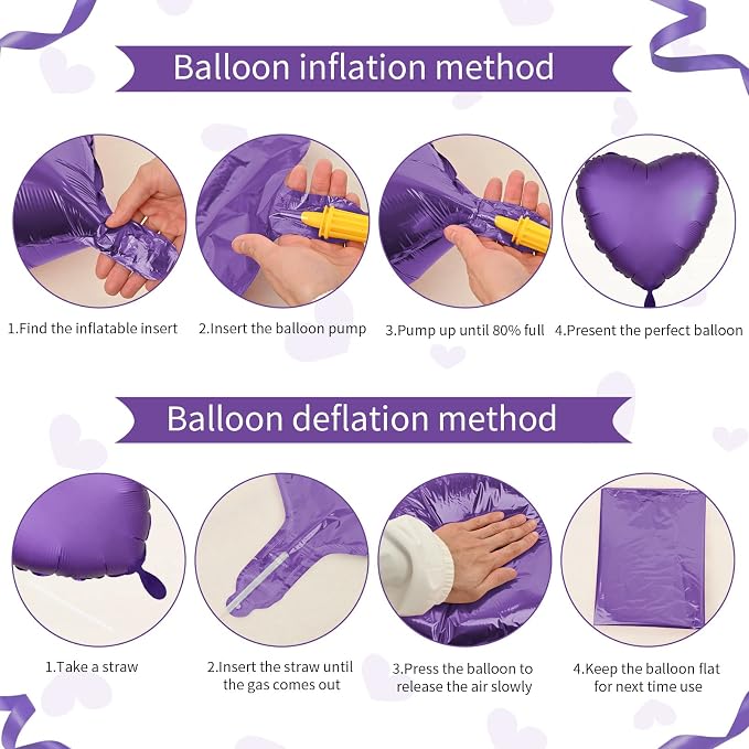Purple Heart Balloon, 18inch Metallic Purple Heart Shape Foil Balloons - Image 3