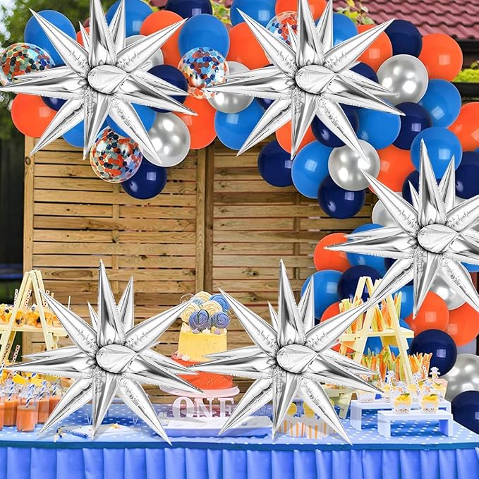 74 PCS Silver Star Balloons, 12 Point Star Foil Mylar Balloons Spike Explosion - Image 5