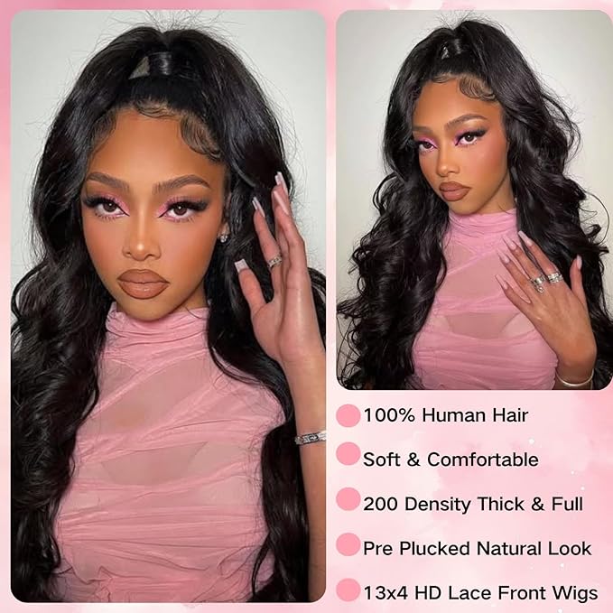22 Inch Body Wave Lace Front Wigs Human Hair 13x4 HD Transparent Lace Front Wigs for Black Women Glueless Frontal Wigs Human Hair 200 Density Pre Plucked