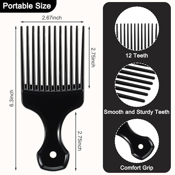 SIMPOR 2 Pcs Hair Pick Comb Wide Tooth Lift for Hair Styling Detangling Plastic Afro Comb for Women Men