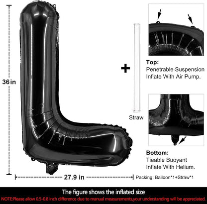 Lovoir 40 Inch Large Black Letter L Balloons Big Size Jumbo Mylar Foil Helium - Image 2