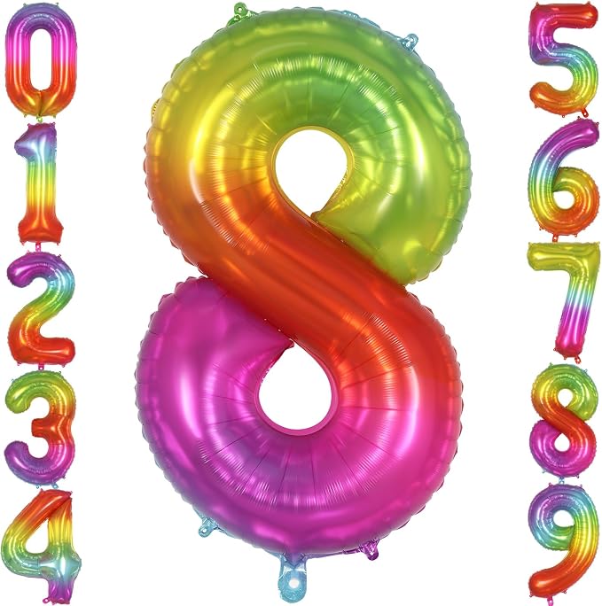 Rainbow Number 8 Balloon 40 Inch, Big Large Foil Number Balloons, Gradient by AIQINHU