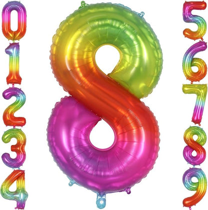Rainbow Number 8 Balloon 40 Inch, Big Large Foil Number Balloons, Gradient by AIQINHU
