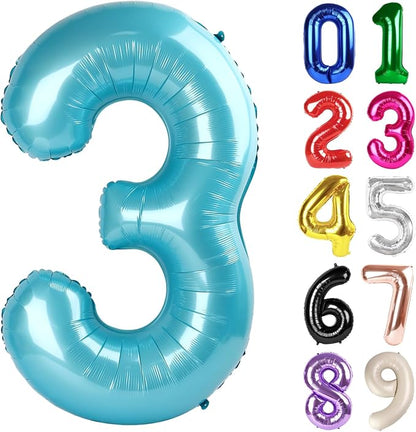 3 Balloon - Pastel Blue Birthday Number Balloons, 40 Inch Decorations | Pastel by ALPHADELTAPI